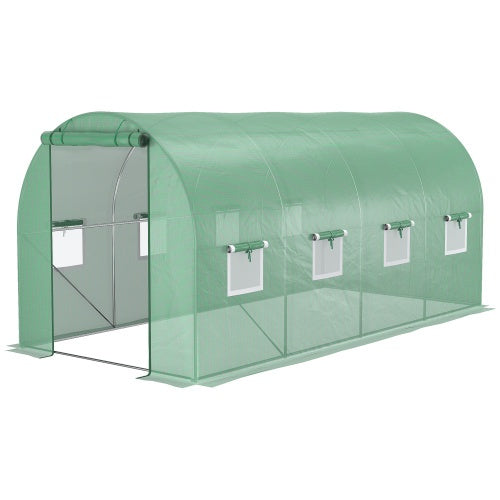 Outsunny 14.6 X 6.6 X 6.6 Walk-in Tunnel Hoop Greenhouse With Mesh Door & 8 Windows, Large Green House For Plants, Flowers, Vegetables, Galvanized Steel Frame & PE Cover, Green