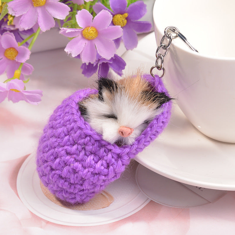 Sleeping Cat Metal Key Ring