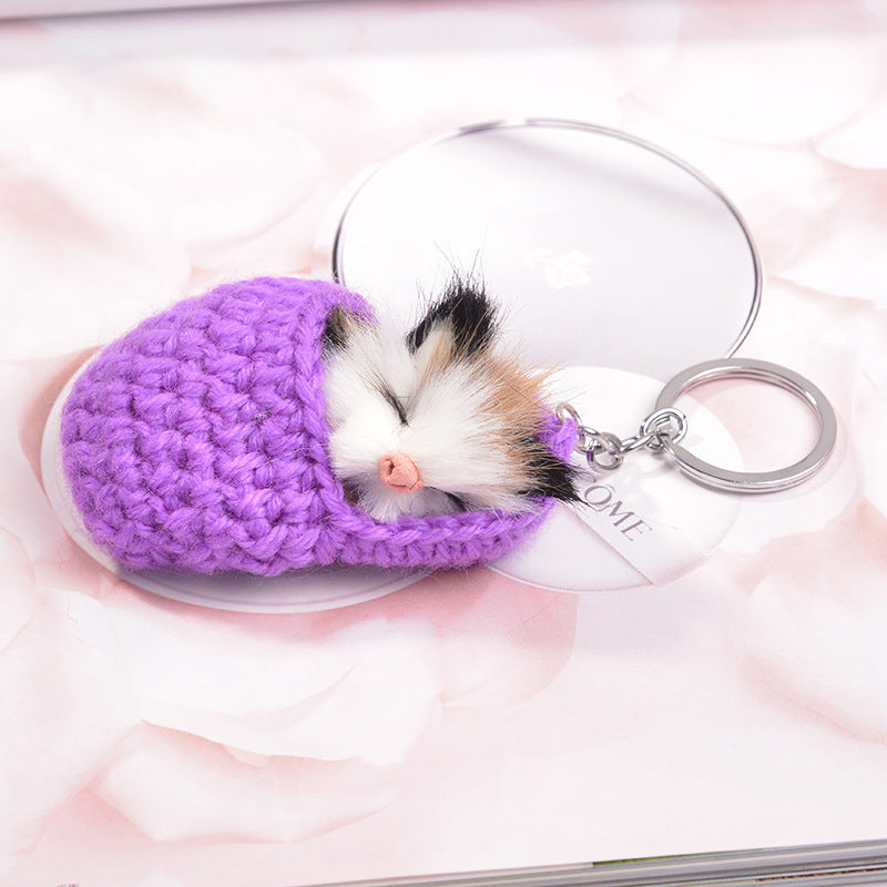 Sleeping Cat Metal Key Ring