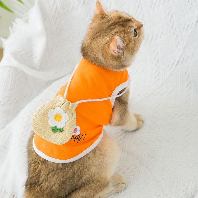 Breathable Summer Woven Satchel Cat Clothes Vest