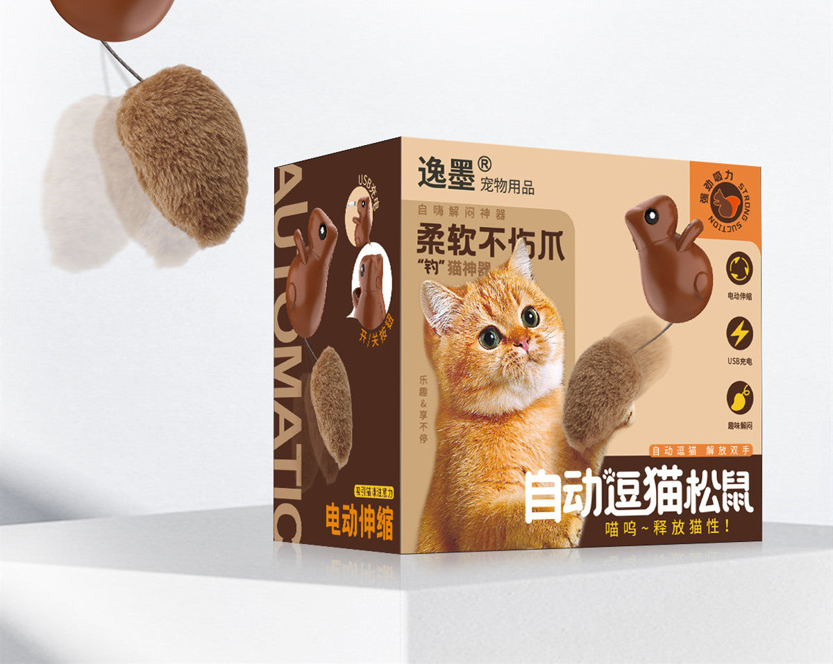 Furry Trio Smart Squirrel Cat Teaser Toy