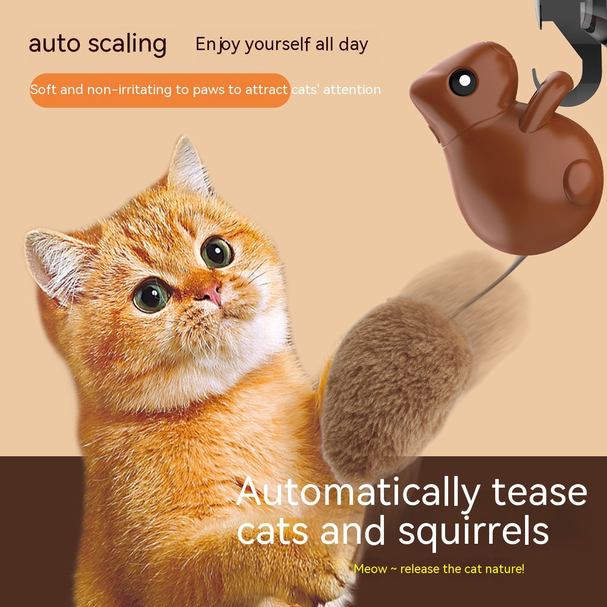 Furry Trio Smart Squirrel Cat Teaser Toy