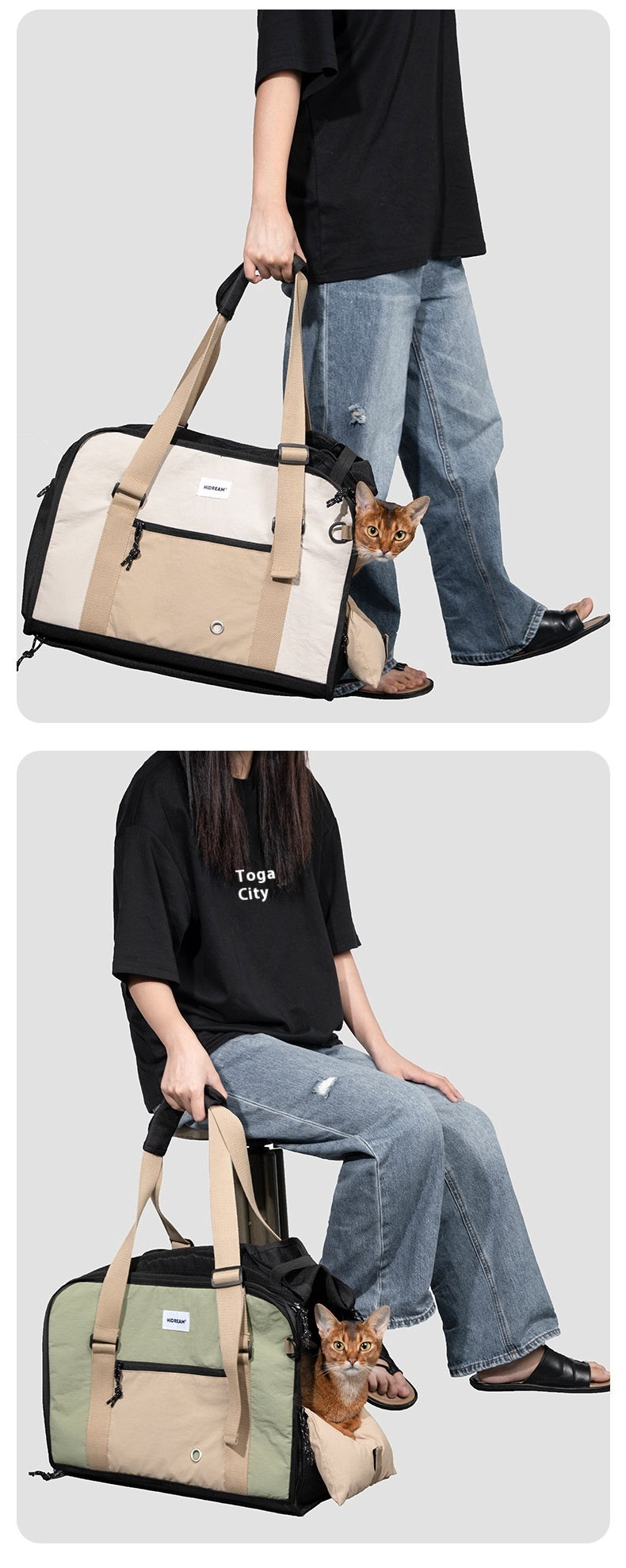 Outdoor Portable One-shoulder Crossbody Breathable Light Canvas Cat Bag Pet Bag