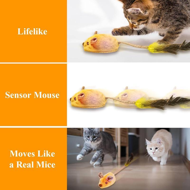 Interactive Cat Toys Mouse With LED Lights ForIndoor Cats USB Rechargeable Cat Mouse Toysfor Cats, Moving Automatic Chirping Squeakywith Feather Tail For All Breeds Cat Catnip Toys Forinteractive Toys