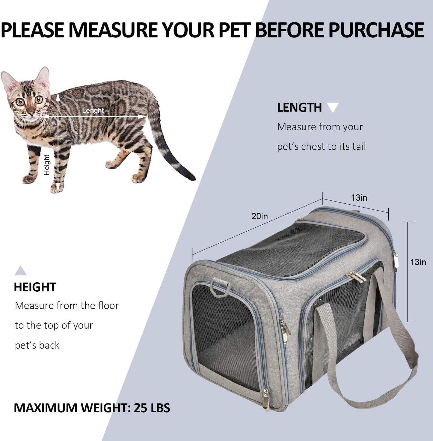 Dog Carrier For Small Medium Cats Puppies Up To 15 Lbs  Carrier Soft Sided, Collapsible Travel Puppy Carrier  Grey