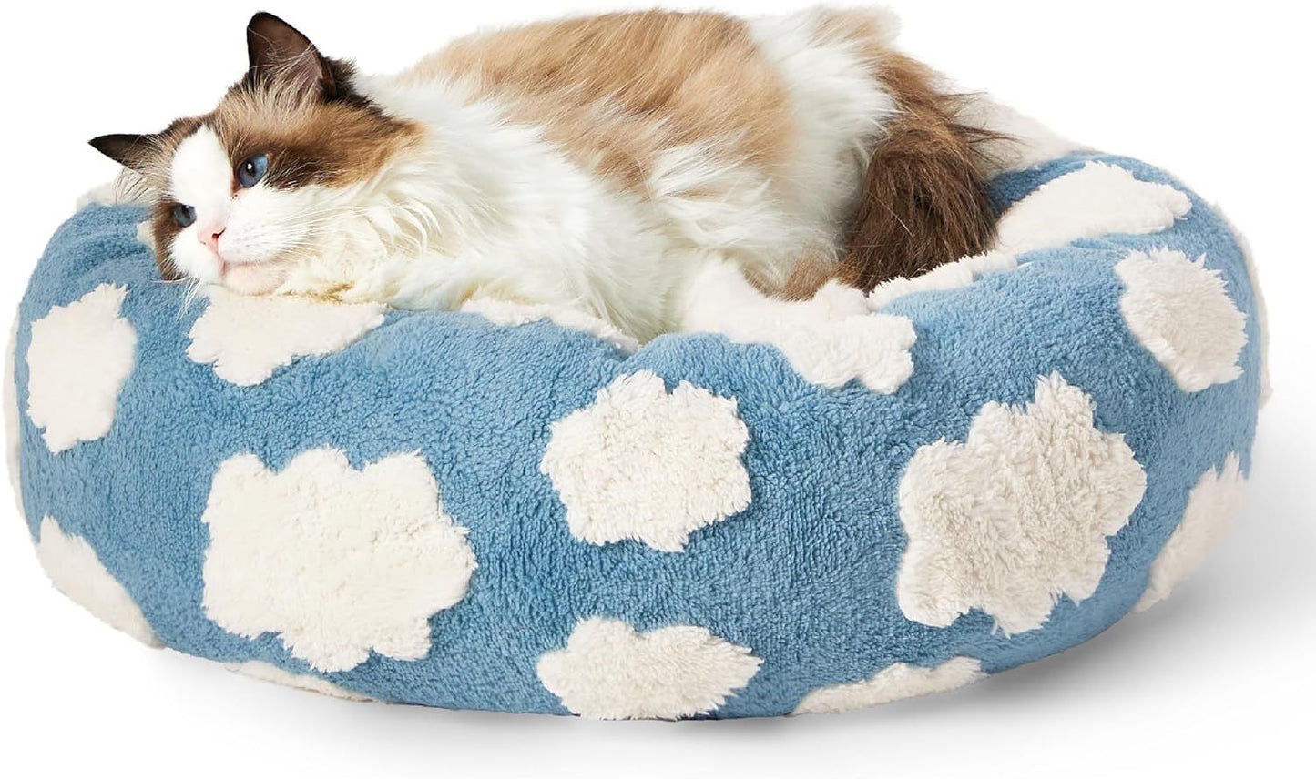 Lesure Cat Beds For Indoor Cats - Round Cat Bed Donut Small Dog Bed Calming Pet Beds, Cute Modern Beds With Jacquard Shaggy Plush & Anti Slip Bottom