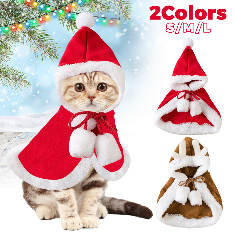 Cat Christmas Outfits, Dog Cat Santa Claus Outfit, Soft And Thick Xmas Cape With Hat, Christmas Cat Dog Costume Pet Cape, Cat Christmas Costumes For Cats, Medium Cat Cape For Cats