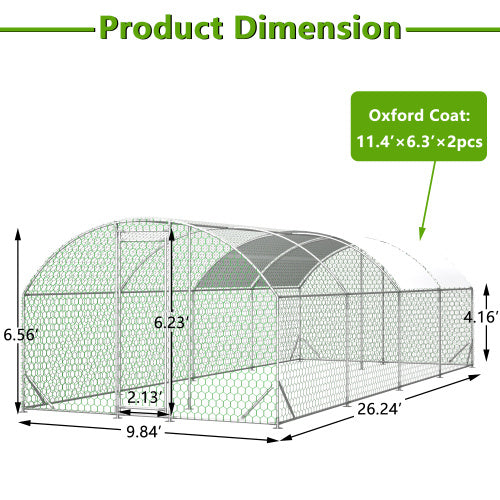 26x9x6Large Metal Chicken Coop,Walk-in Poultry Cage,Chicken Run With Waterproof Cover,Outdoor Backyard Farm,Chicken Rabbits Duck Run Pen,Easy To Assemble And Clean