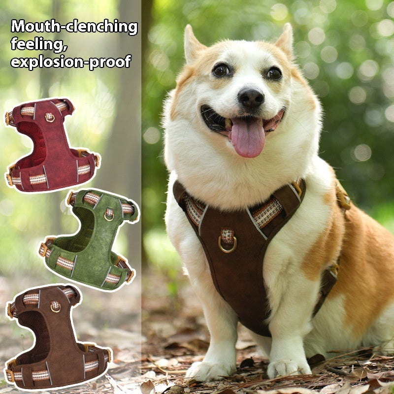 Explosion-proof Reflective Retro Leather Pet Harness