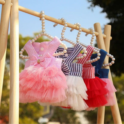 Pet Striped Clear Cake Mesh Teddy Strap Clothes And Dresses