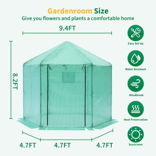 Walk In Greenhouse Hexagonal Upgrade Reinforced Frame Heavy Duty Plastic Greenhouse Reinforced Thickened Waterproof Insulation 9.2x8.1 Ft