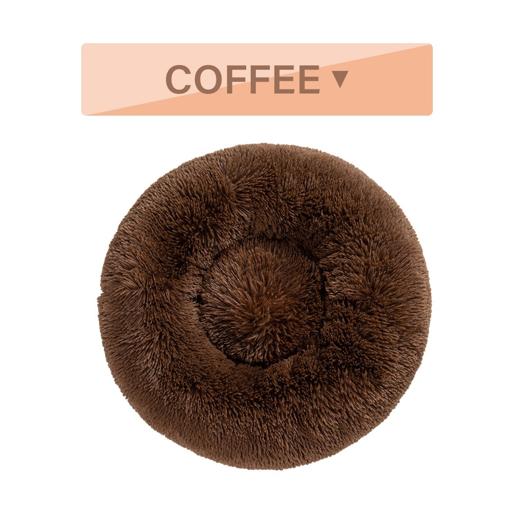 Fluffy Donut Dog Bed  Warm Soft Long Plush Pet Cushion Dog House Cat  Bed Washable Pet Sofa Mat Calming Samll Large Dog Beds