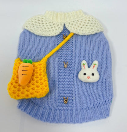 Cute Puppy Sweater Blue Rabbit Knitted Pullover for Dogs and Cats Winter Clothes