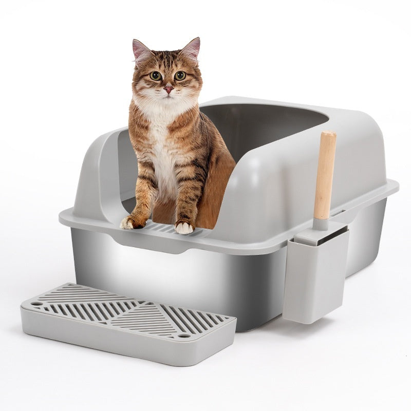 Alloy Litter Box Easy To Clean Widen And Thicken Leak-proof Sand Large Space Semi-closed Cat Toilet