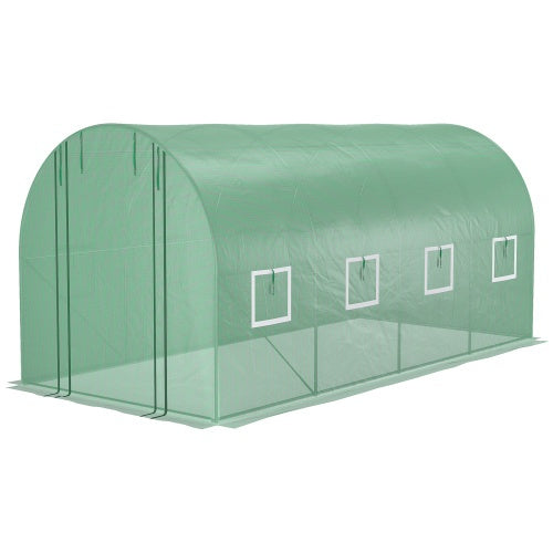 Outsunny 14.6 X 6.6 X 6.6 Walk-in Tunnel Hoop Greenhouse With Mesh Door & 8 Windows, Large Green House For Plants, Flowers, Vegetables, Galvanized Steel Frame & PE Cover, Green