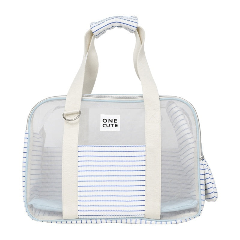 Pet Diaper Bag Blue And White Striped Breathable Shoulder Bag