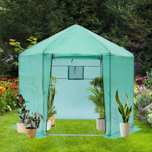 Walk In Greenhouse Hexagonal Upgrade Reinforced Frame Heavy Duty Plastic Greenhouse Reinforced Thickened Waterproof Insulation 9.2x8.1 Ft