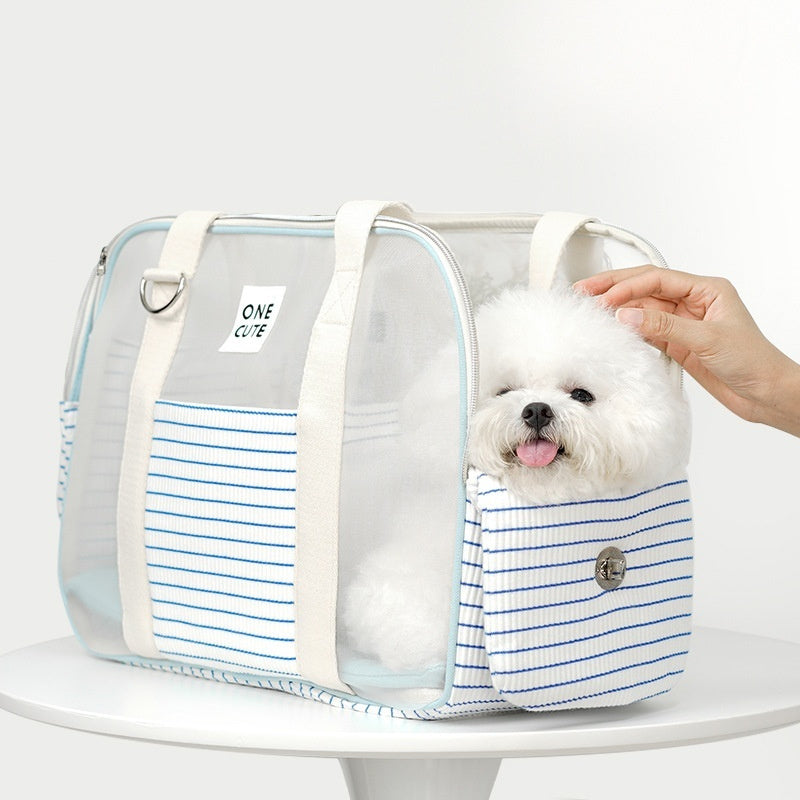 Pet Diaper Bag Blue And White Striped Breathable Shoulder Bag