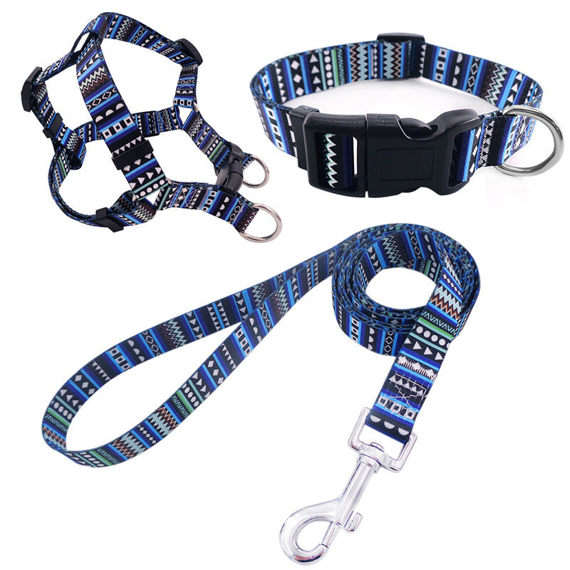 Pet Printing Collar Rope Chest Strap Traction Three-piece Set