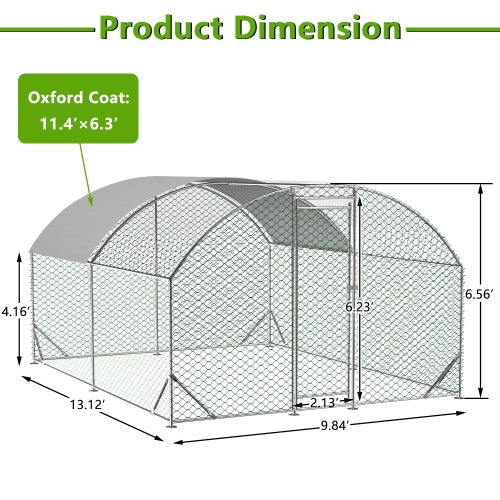 Large Chicken Coop Metal Chicken Run With Waterproof And Anti-UV Cover, Dome Shaped Walk-in Fence Cage Hen House For Outdoor And Yard Farm Use, 1 Tube Diameter, 9.84 X 13.12 X 6.56