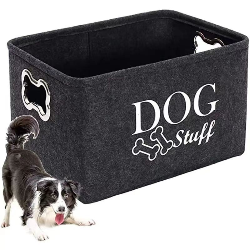 Pet Dog Cat Toy Snacks Sundries Metal Handle Felt Storage Box