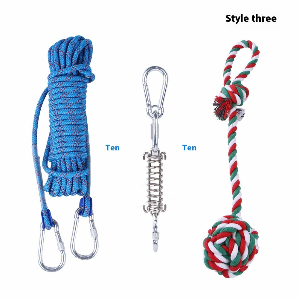 Outdoor Funny Dog Toy Stainless Steel Spring Suspension Cotton String Households Outdoor Toy Training