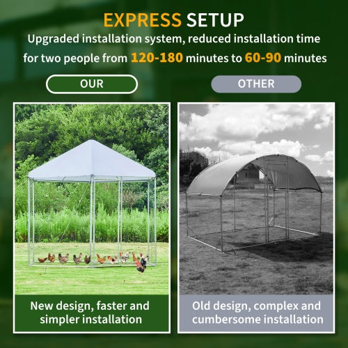 Large Metal Chicken Coop Hexagonal, Steel Wire Dipped Plastic Mesh, Oxford Cloth Silver Plated Waterproof And UV Resistant, Ducks, Rabbits, Sheep And Birds Outdoor House. 9.2 X8.1ft