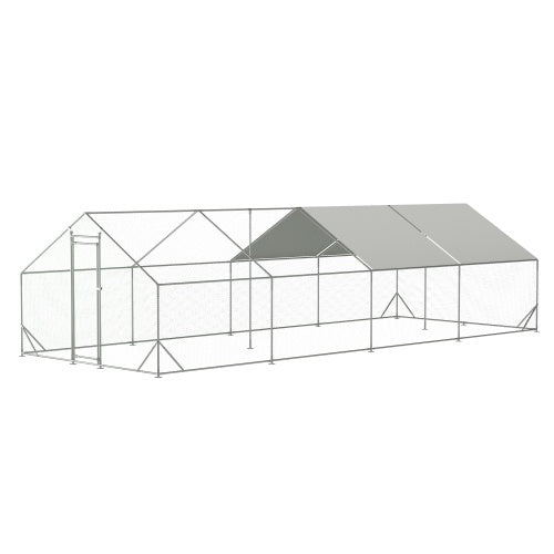 Large Metal Chicken Coop, Walk-in Chicken Run,Galvanized Wire Poultry Chicken Hen Pen Cage, Rabbits Duck Cages With Waterproof And Anti-Ultraviolet Cover For Outside 10 L X 26 W X 6.56 H