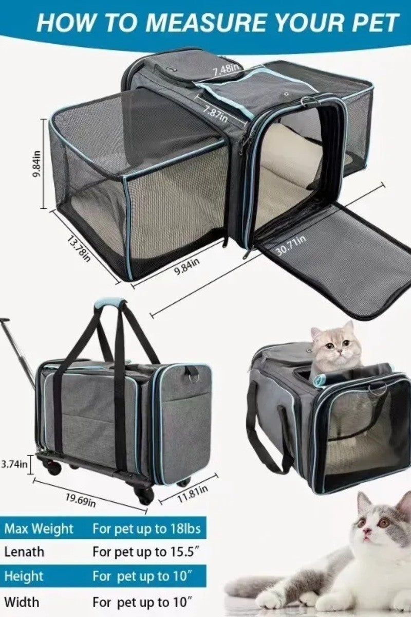 Pet Cart, Airline Approved Cat And Dog Carrier On Wheels, Expandable Rolling Pet Carrier, Dog And Cat Travel Camping