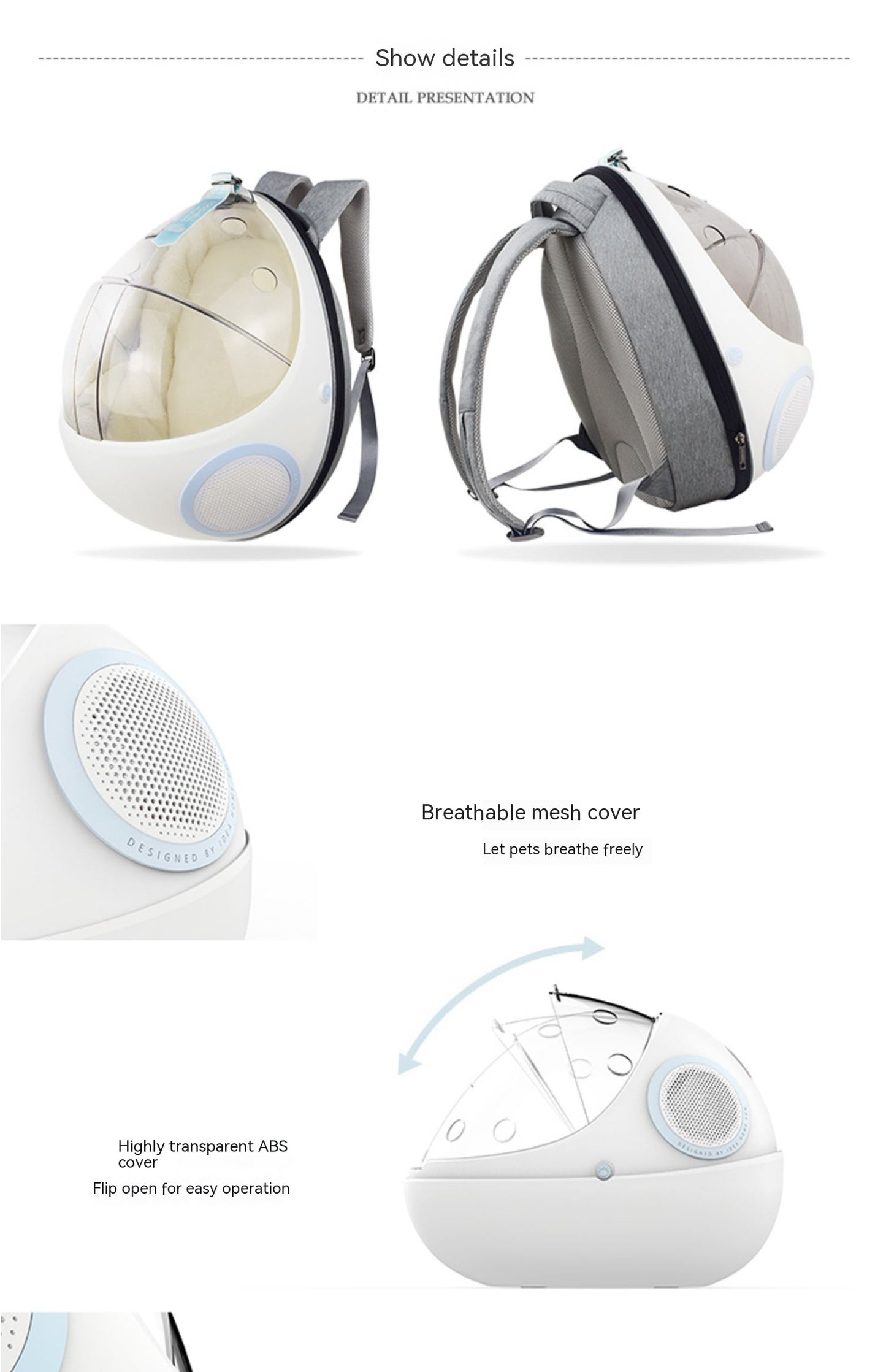 Breathable Egg Shell Cat Nest Pet Transparent Space Capsule Out Portable Backpack