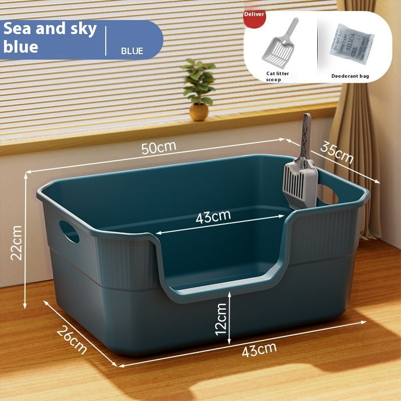 Oversized Splash-proof Cat Litter Box Oversized Open Semi-closed Cat Toilet