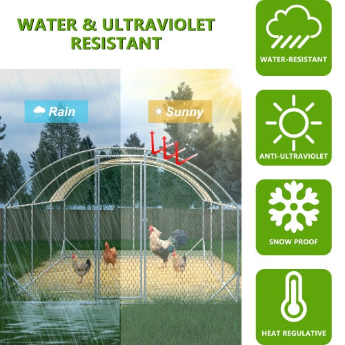 Large Chicken Coop Metal Chicken Run With Waterproof And Anti-UV Cover, Dome Shaped Walk-in Fence Cage Hen House For Outdoor And Yard Farm Use, 1 Tube Diameter, 9.84 X 19.68 X 6.56