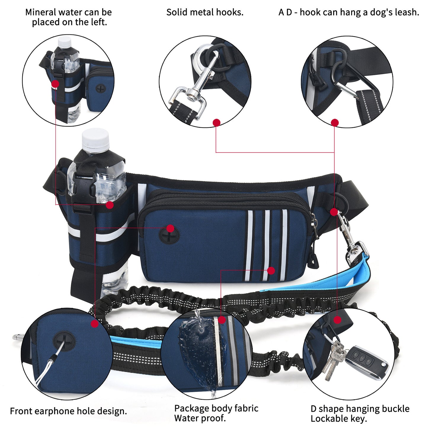 Outdoor Sports Mobile Phone Pet Dog Leash Anti-collision Dog Walking Artifact Fitness Running Kettle Waist Bag