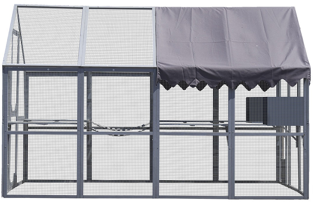 Outdoor Cat House Cat Fence, Upgraded Waterproof Cover - Gray