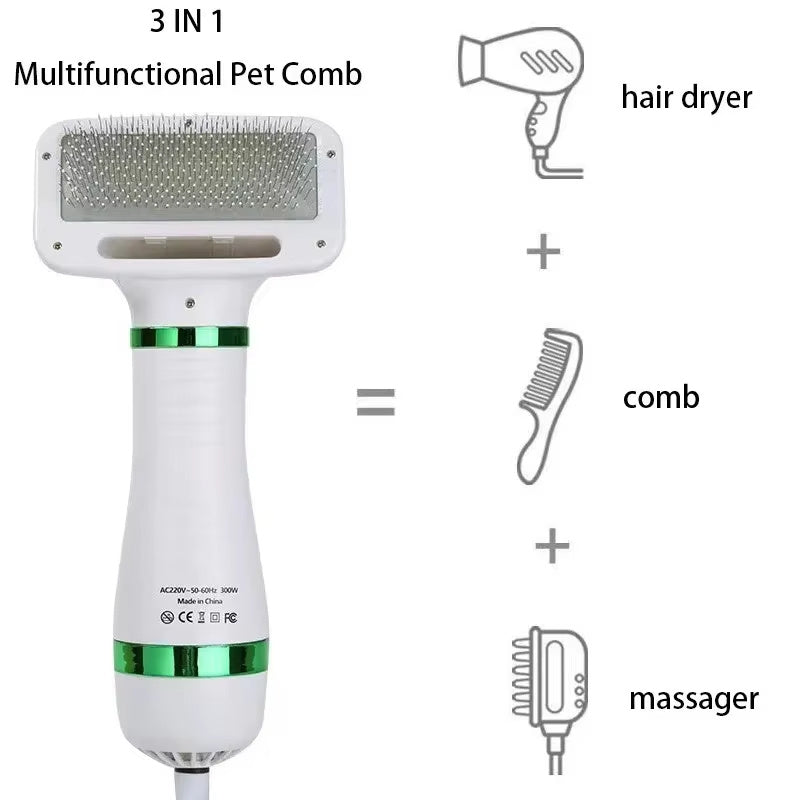 Pet Hair Dryer 2 In 1 Pet Grooming Dryer With Slicker Brush Pet Comb Cleaning Brush One-key Hair Removal Dogs Cats Accessories