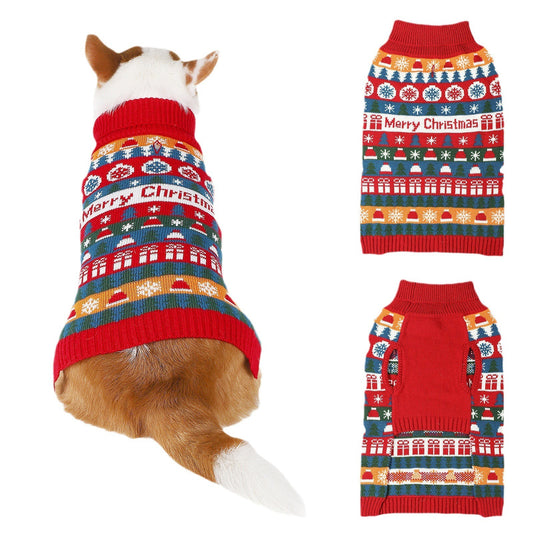 Pet Dog Christmas Turtleneck Sweater – Cozy Wool Sweater for Your Furry Trio