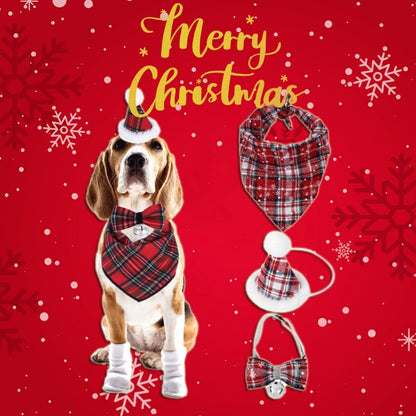 Christmas Triangle Pet Bandana Santa Deer Print Scarf for Holiday Fun