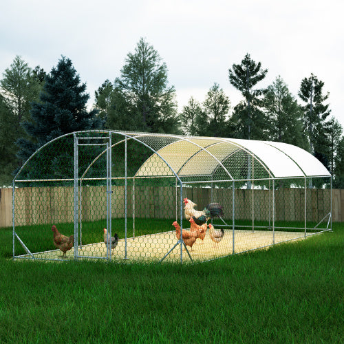 26x9x6Large Metal Chicken Coop,Walk-in Poultry Cage,Chicken Run With Waterproof Cover,Outdoor Backyard Farm,Chicken Rabbits Duck Run Pen,Easy To Assemble And Clean