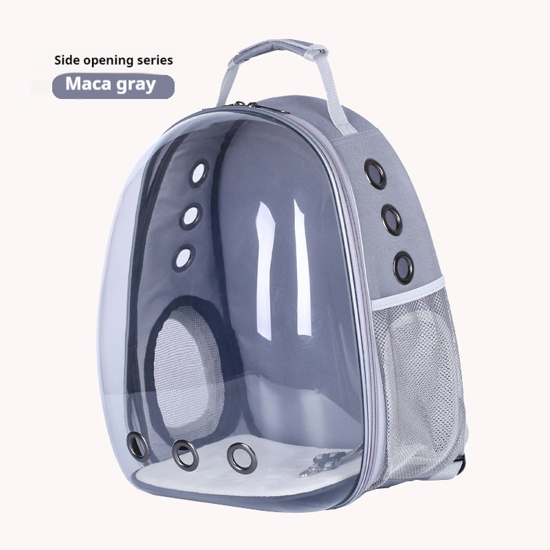 Fashionable Transparent Panoramic Outdoor Four Seasons Universal Pet Backpack Side Opening Breathable