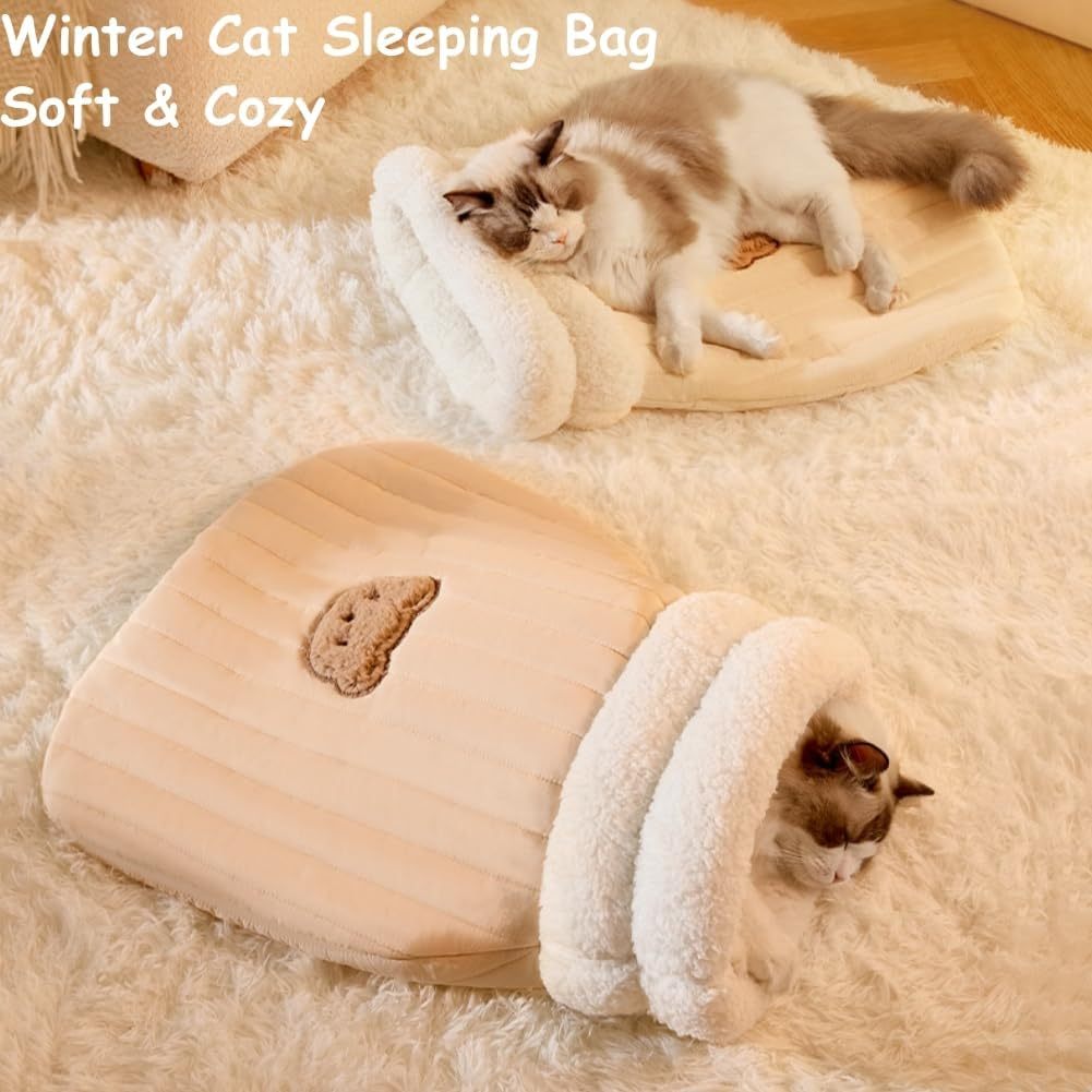 Cozy Plush Cat Sleeping Bag with Tunnel Design