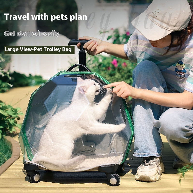 Pet Trolley Portable Cat Luggage Transparent Large Dog Suitcase Trolley Space Capsule