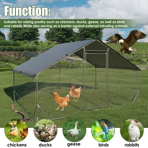 Large Metal Chicken Coop Upgrade Three Support Steel Wire Impregnated Plastic Net Cage, Oxford Cloth Silver Plated Waterproof UV Protection, Duck Rabbit Sheep Bird Outdoor House 9.8'W X 6.6'L X 6.5'H