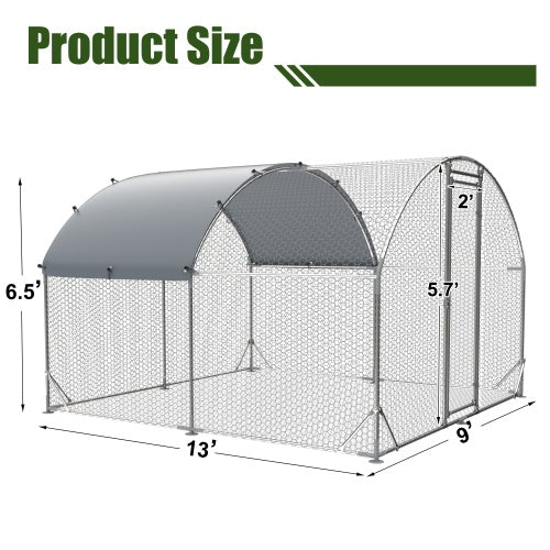 Large Metal Chicken Coop Upgrade Three Support Steel Wire Impregnated Plastic Net Cage, Oxford Cloth Silver Plated Waterproof UV Protection, Duck Rabbit Sheep Bird Outdoor House 9.2W X 12.5L X 6.5H