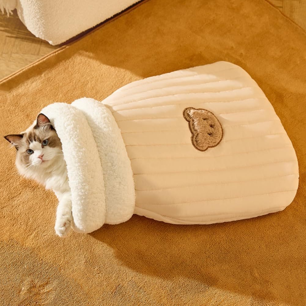 Cozy Plush Cat Sleeping Bag with Tunnel Design