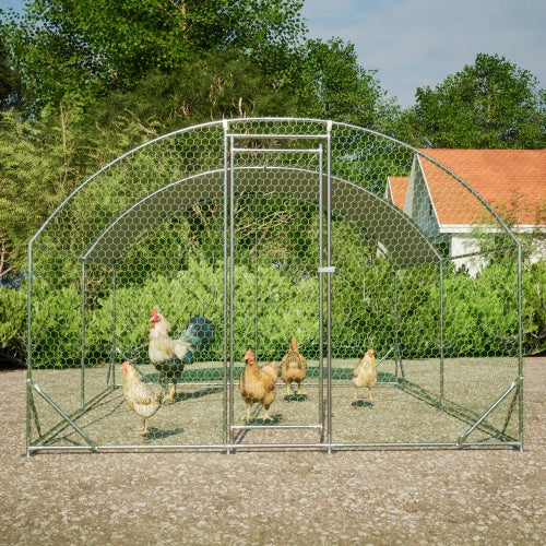 Large Chicken Coop Metal Chicken Run With Waterproof And Anti-UV Cover, Dome Shaped Walk-in Fence Cage Hen House For Outdoor And Yard Farm Use, 1 Tube Diameter, 9.84 X 13.12 X 6.56