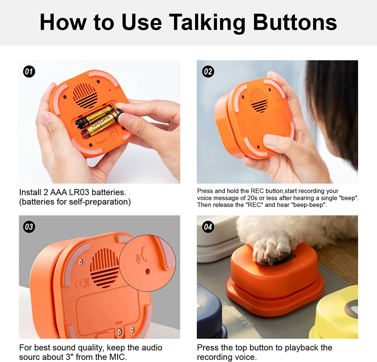 MEWOOFUN Dog Button Record Talking Pet Communication Vocal Training Interactive Toy Bell Ringer With Pad And Sticker Easy To Use