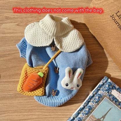 Cute Puppy Sweater Blue Rabbit Knitted Pullover for Dogs and Cats Winter Clothes