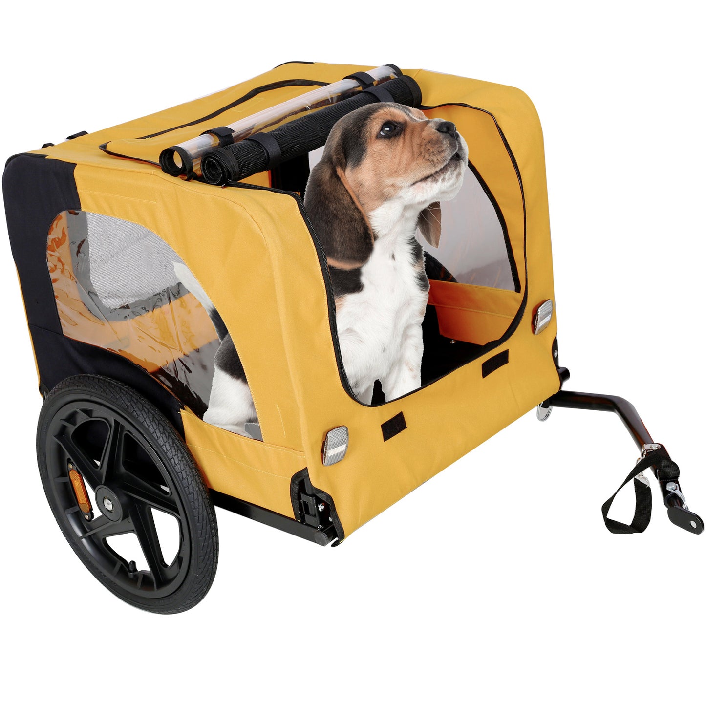 Yellow Outdoor Heavy Duty Foldable Practical Pet Stroller Dog Carrier With Bicycle Tow