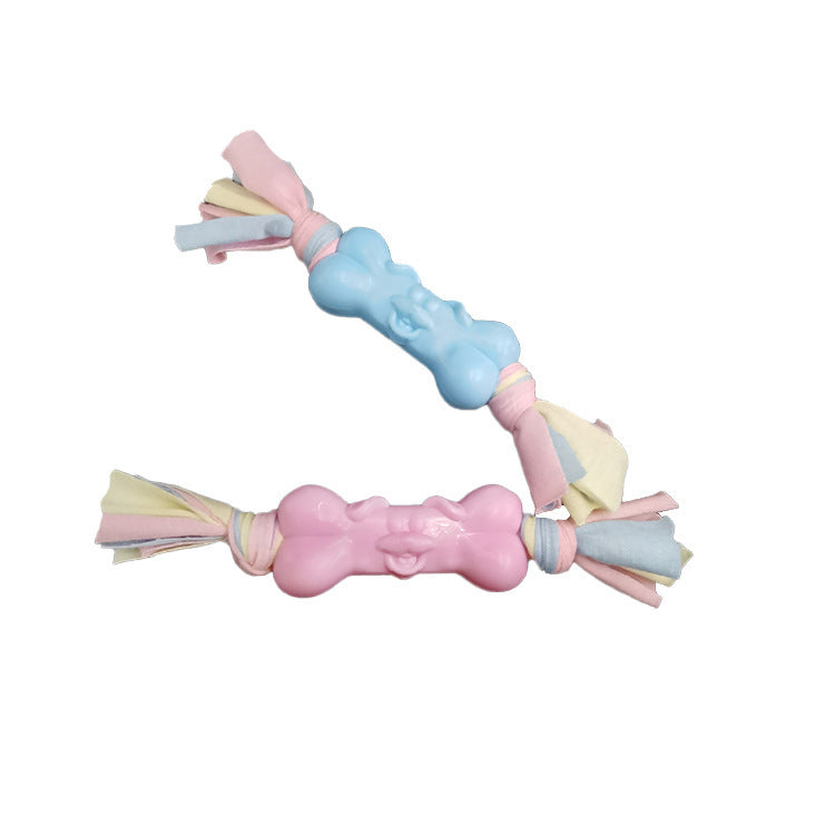 TPR Dog Bone Cotton Cloth Strips Molar Teeth Relief Toys Pets