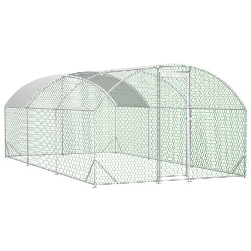 Large Chicken Coop Metal Chicken Run With Waterproof And Anti-UV Cover, Dome Shaped Walk-in Fence Cage Hen House For Outdoor And Yard Farm Use, 1 Tube Diameter, 9.84 X 19.68 X 6.56